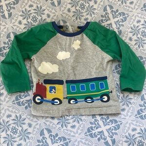 Baby Boden Puppy and  Train Graphic Shirt - Green & Gray